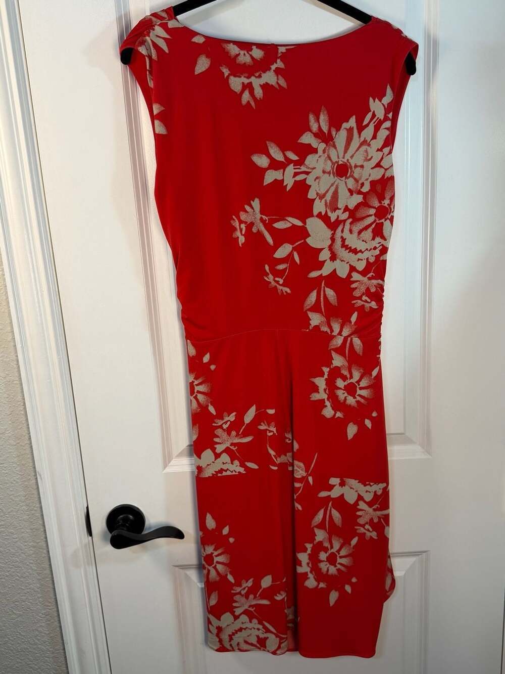 Max and Cleo Red Floral Cowl Neck Ruched Sheath Dress Size S - Picture 4 of 4